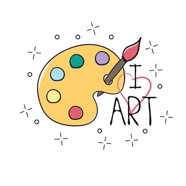 Paleta con doodle de contorno dibujado a mano de pincel. Dibujo vectorial para camiseta