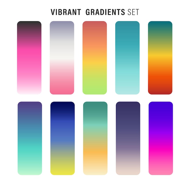 Paleta de gradientes de colores vibrantes. Un ejemplo de muestras de colores brillantes.
