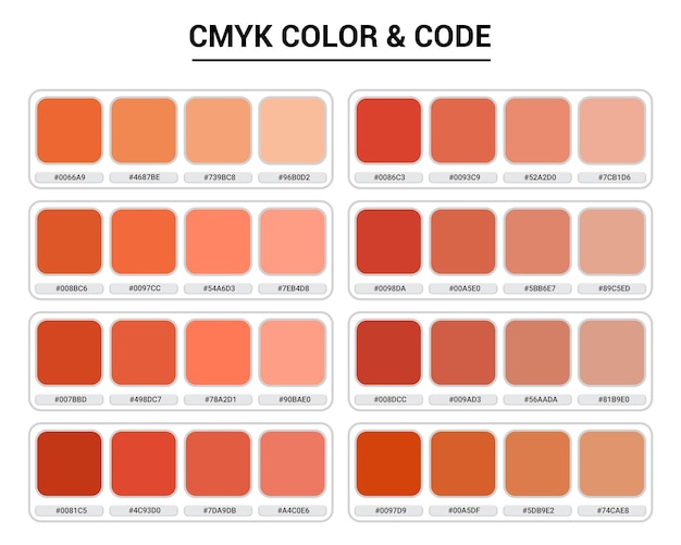 Paleta de guía de colores naranja con nombres de colores Paleta de colores Tendencia de la moda Paleta de color Pantone