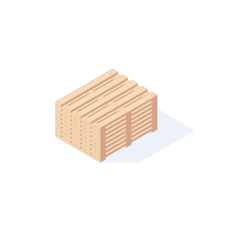 Vector paleta de madera de almacén isométrica para ilustración de transporte de paquetes de cajas