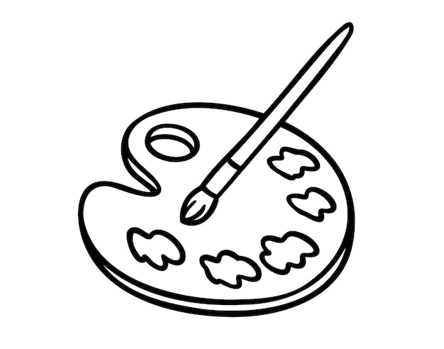paleta con pincel dibujado a mano icono de garabateo paleta de dibujo de contorno con símbolo de clip de línea de pincel