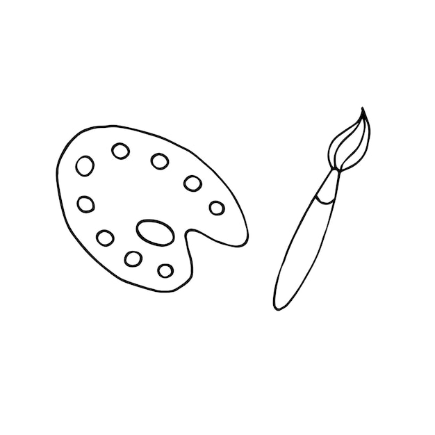 Paleta y pincel dibujado a mano vectorial