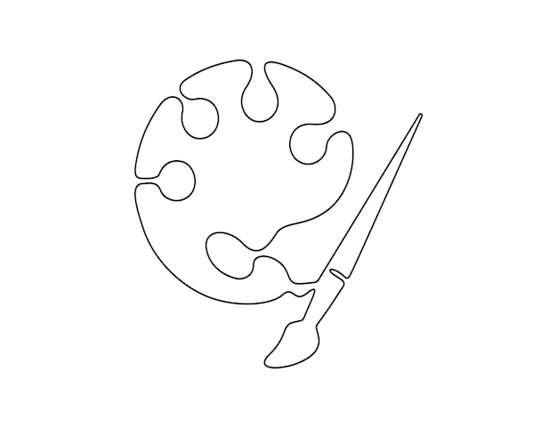 Paleta con pincel en una ilustración vectorial de dibujo de línea continua