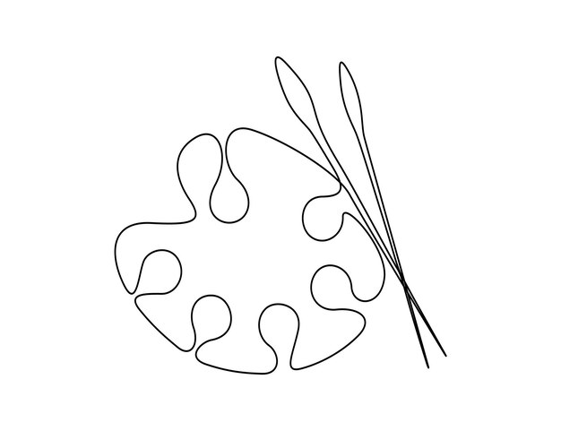 Paleta con pincel en una ilustración vectorial de dibujo de línea continua