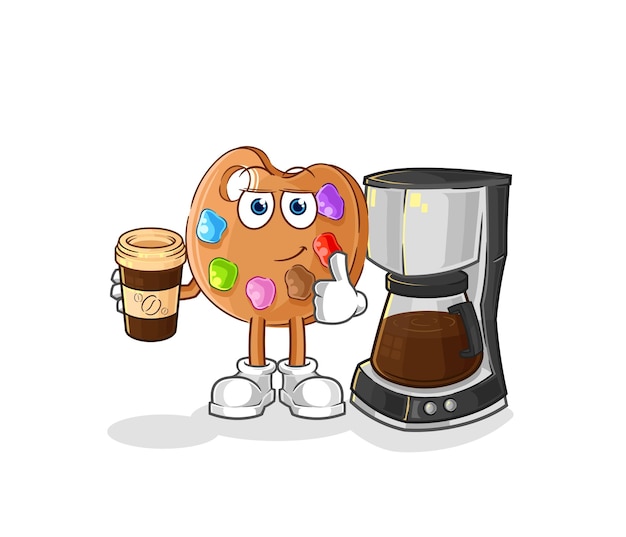 Paleta de pintura bebiendo café ilustración vector de caracteres