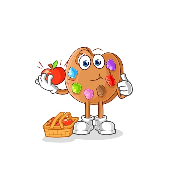 Paleta de pintura comiendo un vector de caracteres de ilustración de manzana