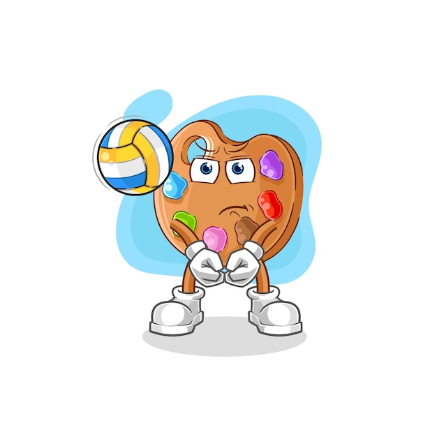 Paleta de pintura jugar vector de dibujos animados de mascota de voleibol