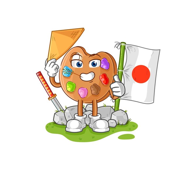 Paleta de pintura personaje de dibujos animados de vector japonés