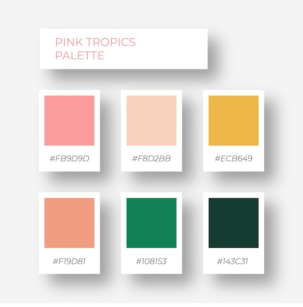 Paleta de trópicos rosas. Paleta de colores de moda. Paleta de colores acogedora. Tono de sombra brillante de verano Swatch