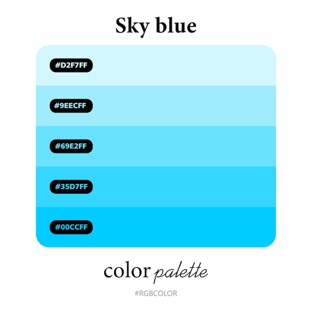 Paletas de color azul cielo con precisión con códigos, perfecto para ilustradores
