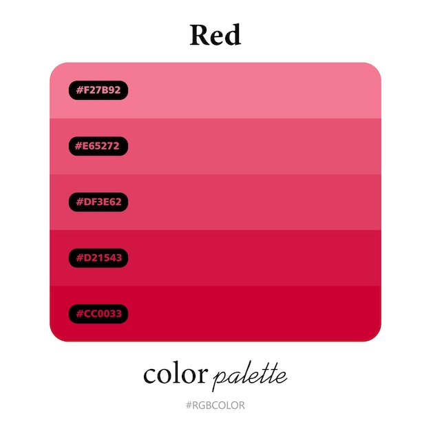 Paletas de color rojo con precisión con códigos, perfecto para ilustradores