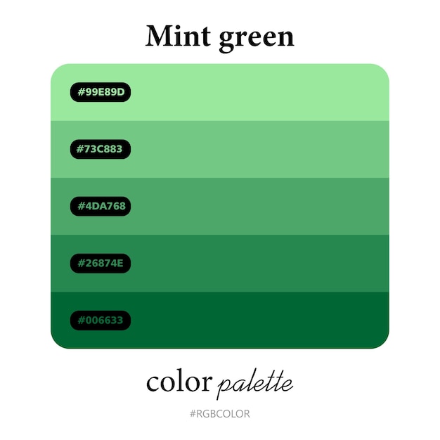 Paletas de color verde menta con precisión con códigos, perfecto para ilustradores