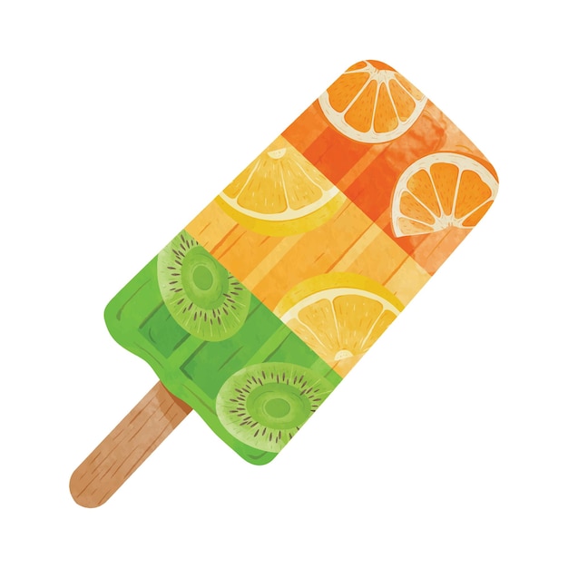 Vector paletas de hielo de colores, paletas de frutas, ilustración de vector de estilo acuarela.