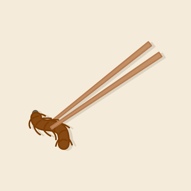 Palillos y ciempiés dibujados a mano. Comida exótica asiática Dibujos animados vector icono ilustración comida objeto