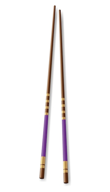 Palillos de comida realistas Ilustración vectorial de utensilios tradicionales asiáticos de bambú Palillos de color