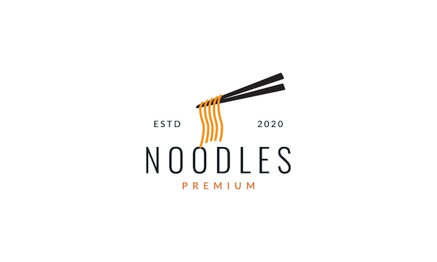 Palillos con diseño de ilustración de icono de vector de logotipo de comida simple de fideos