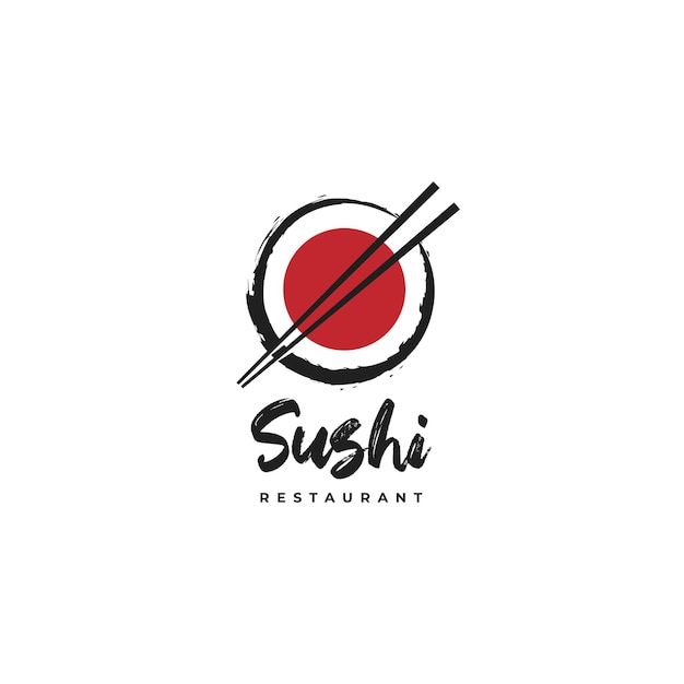 Vector palillos con diseño de logotipo de sushi con estilo de pincel