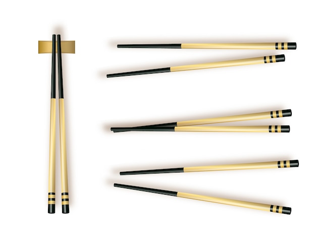 Palillos. Establecer accesorios para sushi aislado sobre fondo blanco. Ilustración