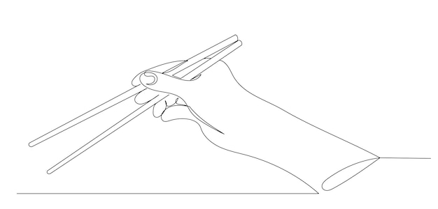 Palillos de mano para vector de dibujo de línea continua de sushi