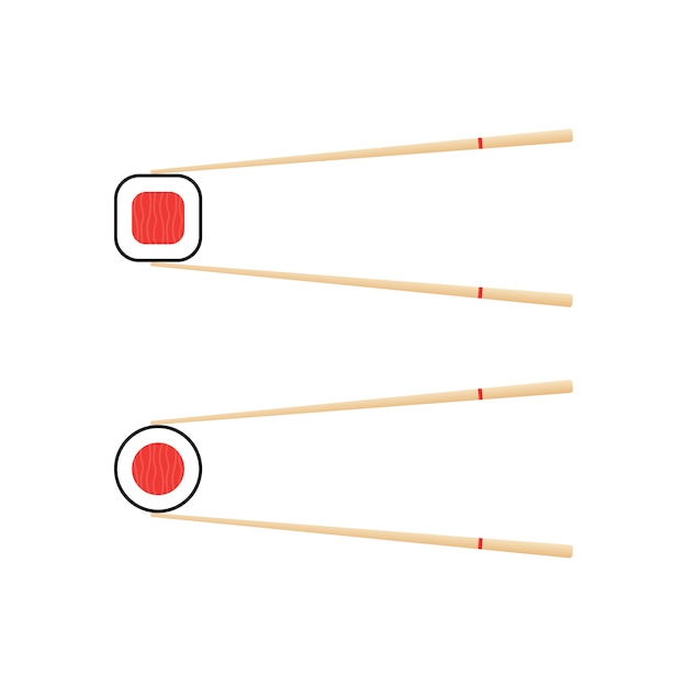 Vector palillos con rollo de sushi. concepto de snack, sushi, nutrición exótica, restaurante de sushi.