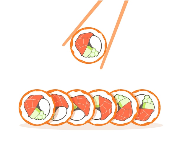 Vector palillos sosteniendo un conjunto de paz de sushi