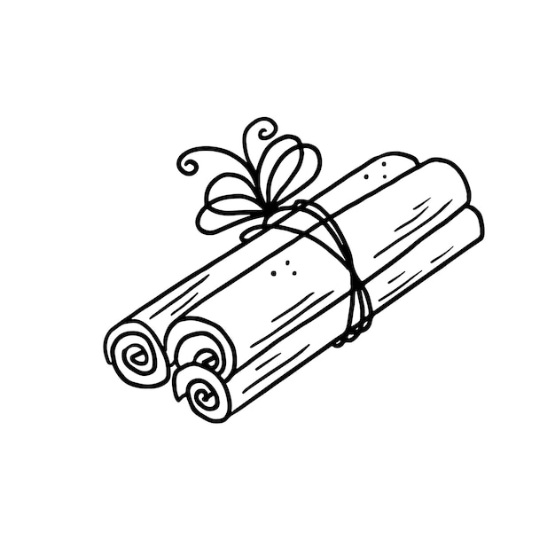 Palitos de canela en estilo garabato dibujado a mano Dibujo de vainas de canela Ilustración vectorial aislada