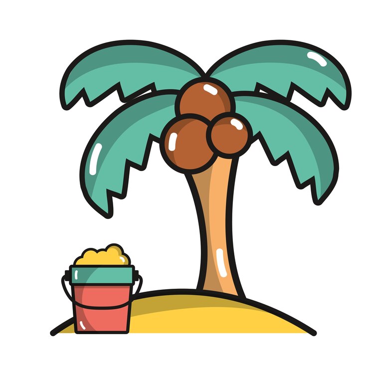 Vector palm con botella de arena en la playa de vacaciones