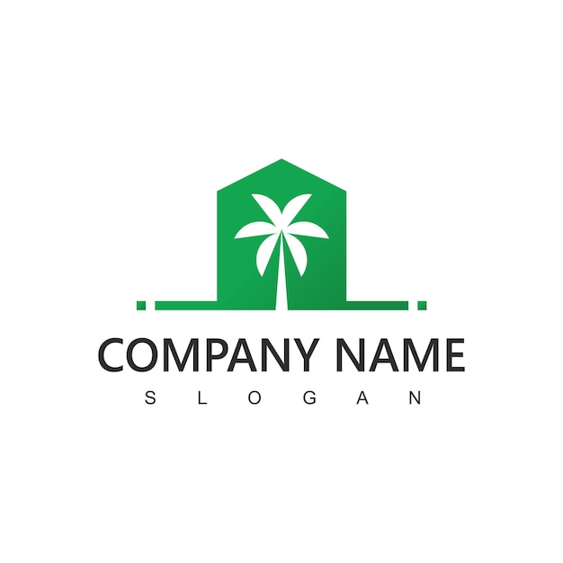 Palm house logo hotel resort villa y cabaña icono