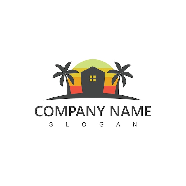Palm housePlantilla de logotipo de viaje y hotel