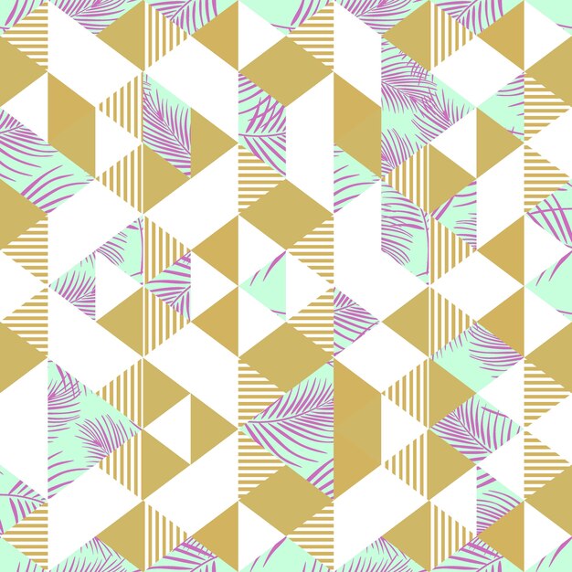 Palm leaves colorful seamless pattern with triangle