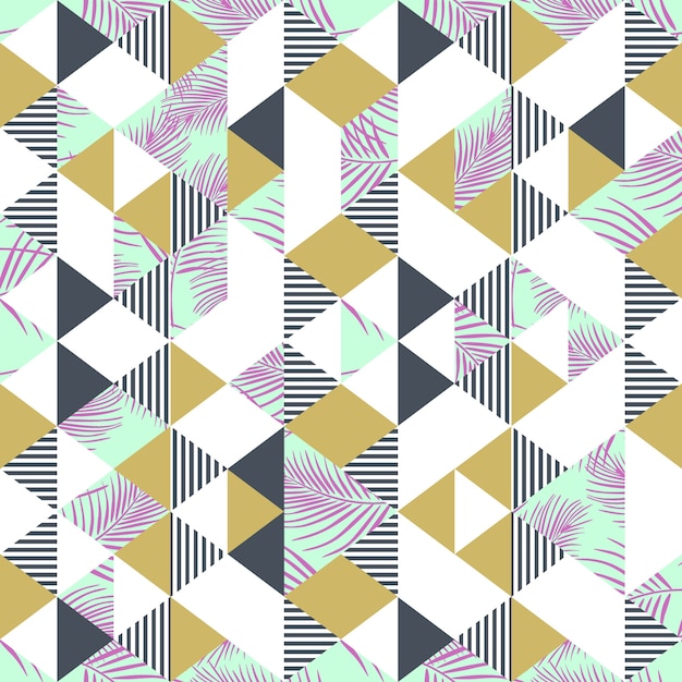 Palm leaves colorful seamless pattern with triangle