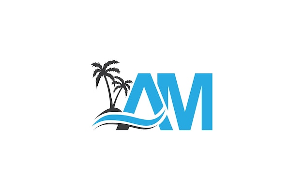 palm tree letter am water wave icon