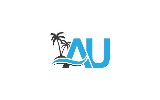 palm tree letter au water wave icon