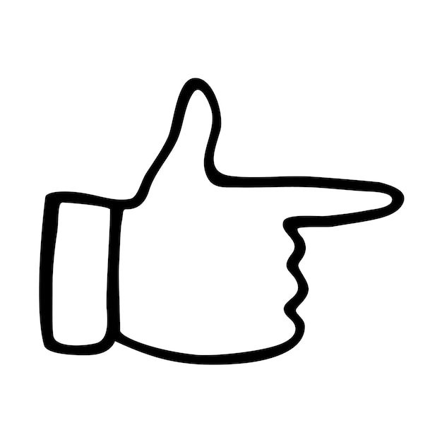 Palma de Doodle con el dedo apuntando la mano derecha dibujada con una línea delgada