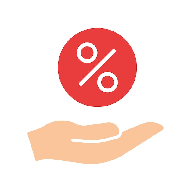 Palma con icono de línea de porcentaje Descuentos ahorros crédito negocio plan de cuotas bono de cupón icono de color vectorial en un fondo blanco para negocios