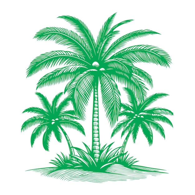 Vector palma o árbol de coco hojas verdes tropicales dibujo a mano dibujo de estilo boceto ilustración vectorial