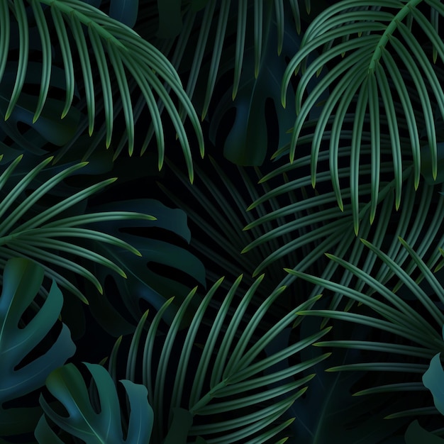 Palma de rama realista. Hojas y ramas de palmeras. Fondo de hojas tropicales. Follaje verde, patrón de hojas tropicales. ilustración vectorial