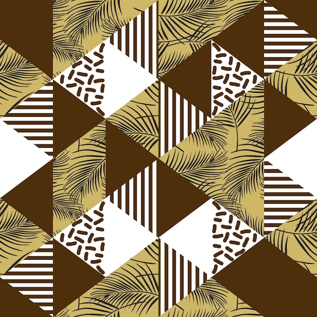 Palma tropical hojas de patrones sin fisuras con triángulo abstracto