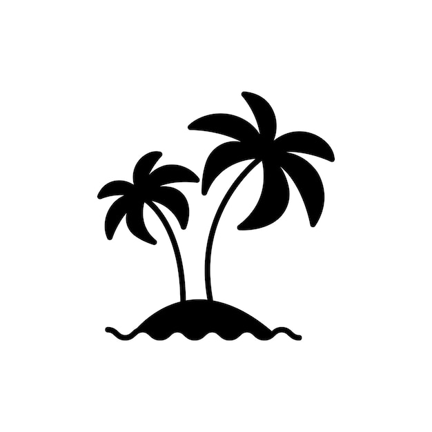 Palmas en el icono de la isla Conjunto de coco símbolo vectorial del mar caribeño en un estilo de relleno y contorno negro Árbol de palma en el desierto Signo
