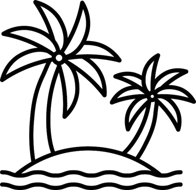 Palmas en el icono de la isla Conjunto de coco símbolo vectorial del mar caribeño Palma en el desierto Signo