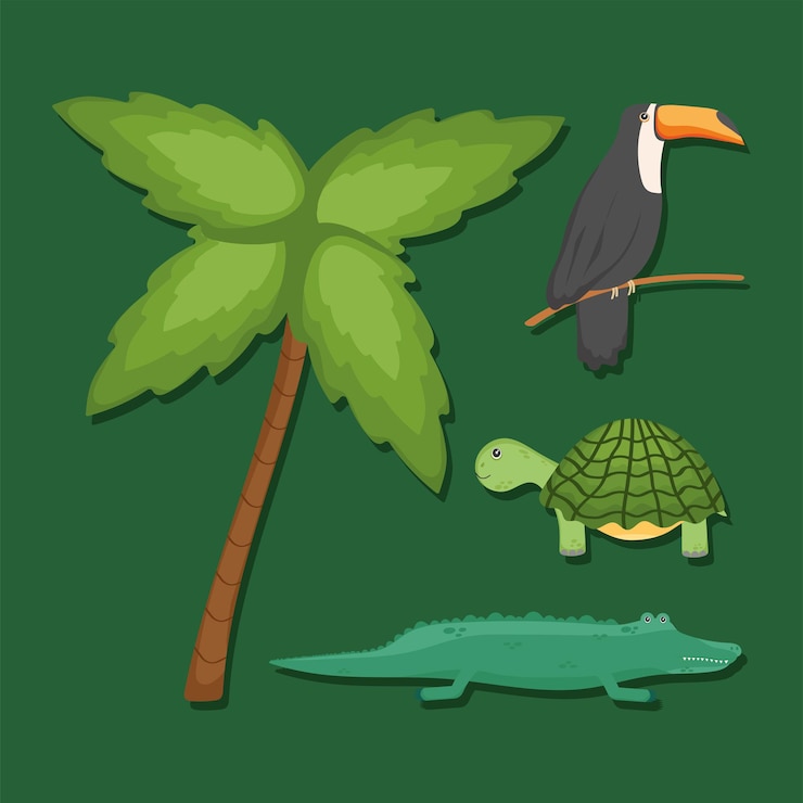 Vector palmera y animales