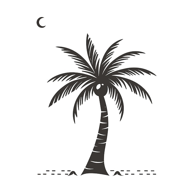 una palmera está en un dibujo en blanco y negro