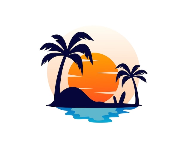 Palmera con ilustración de logo de puesta de sol