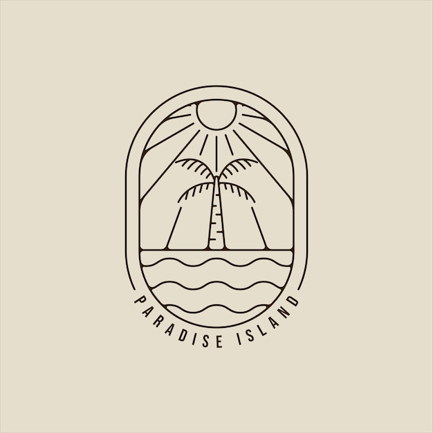 Palmera logo línea arte simple vector minimalista ilustración plantilla icono diseño gráfico isla o playa signo o símbolo para viajes o aventuras al aire libre negocios con insignia y tipografía
