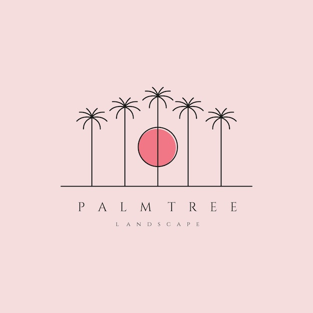 Palmera paisaje línea arte logo vector símbolo ilustración diseño