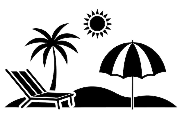 una palmera y una silla con una silla de playa y una palmera