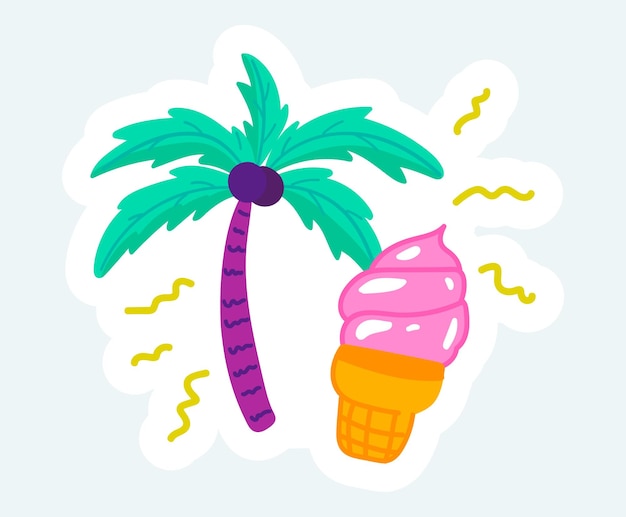 Palmera tropical y helado rosa Vacaciones de verano