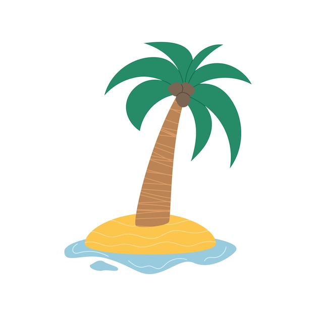 Palmera vectorial dibujada a mano en la isla Concepto de verano y vacaciones