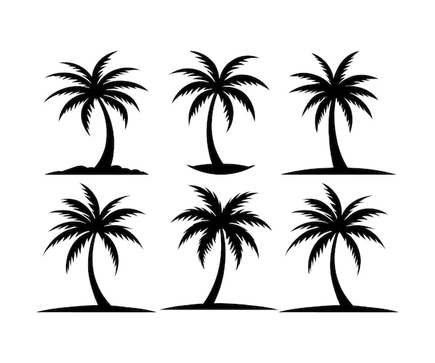 Palmeras negras aisladas sobre un fondo blanco Siluetas de palmeras Diseño de palmeras para cartel