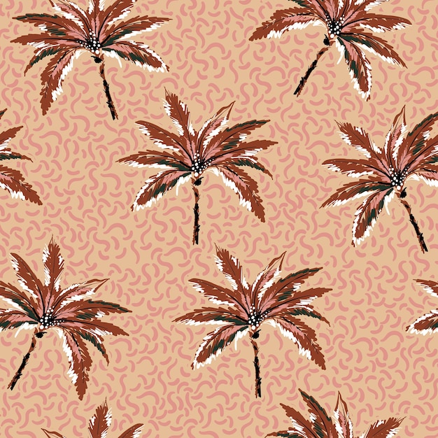 Palmeras pintadas a mano de patrones sin fisuras en línea texturas abstractas color de fondo marrón claro vector EPS10, diseño para moda, tela, textil, papel tapiz, cubierta, web, envoltura y todas las impresiones